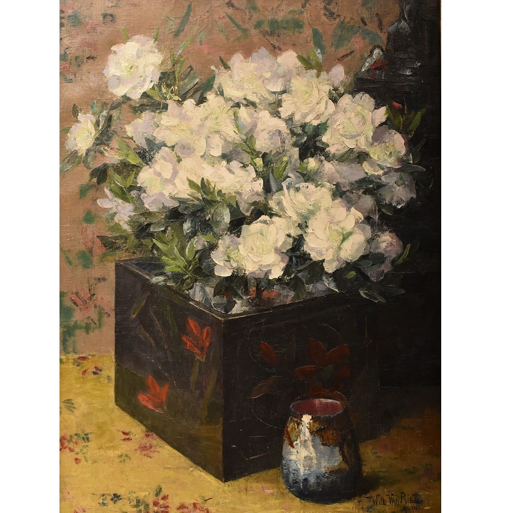 QF771 3a antique floral painting flower oil still life XIX